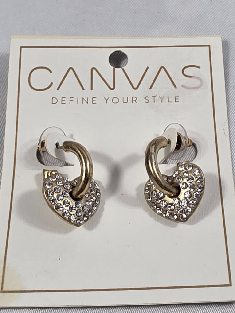 Canvas Gold-Tone Padlock Charm Earrings Heart Shaped Cutout Pavé-Set Crystals